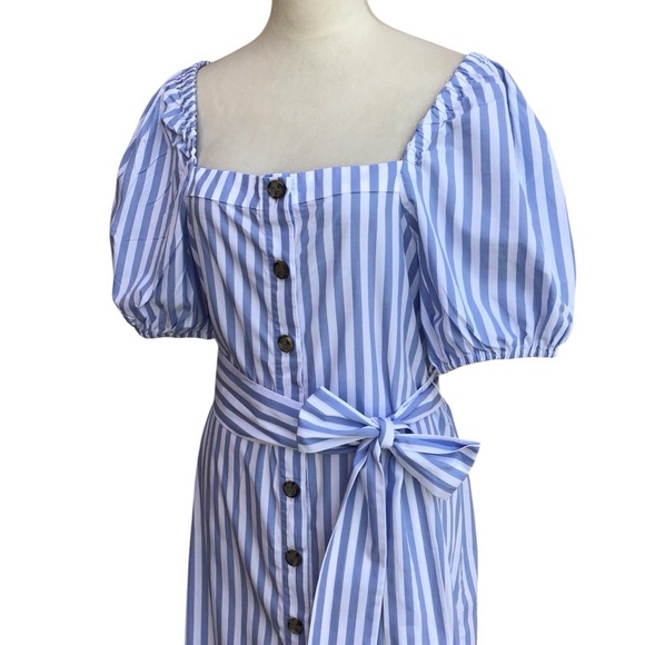 J Crew Cottage White Blue Seascape Stripe Belted Dress in Stripe Sz M NEW - Picture 8 of 12